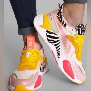 PUMA RS-X Unexpected Mixes Sneaker Zebra Pink Yellow Lace Up‎ Women's Size 10